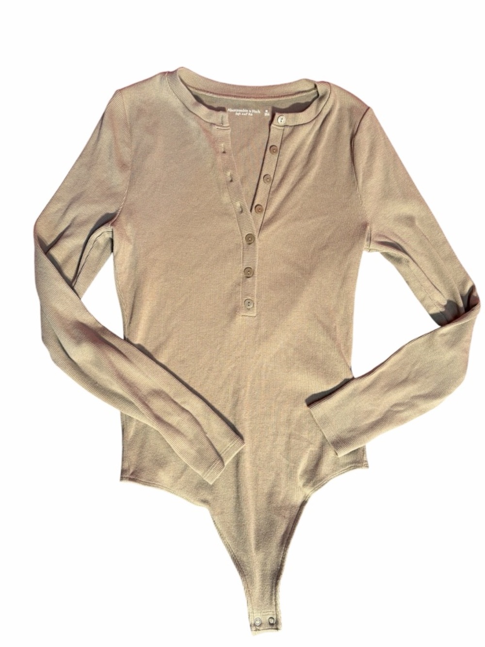 Abercrombie & Fitch Ribbed Henley Bodysuit Medium Taupe Long Sleeve